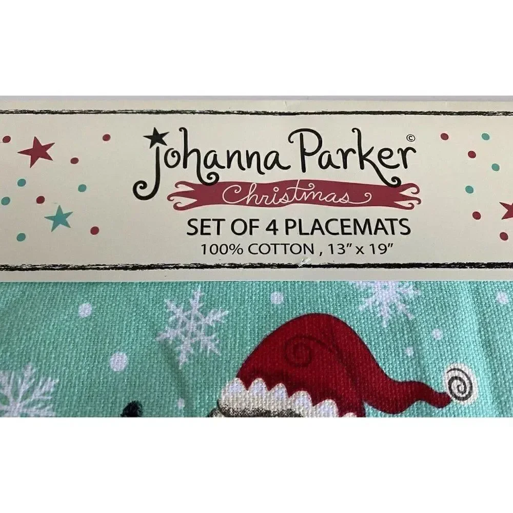 Set Of 4 Johanna Parker Christmas Santa‎ Claus Placemats Holiday Retro NEW